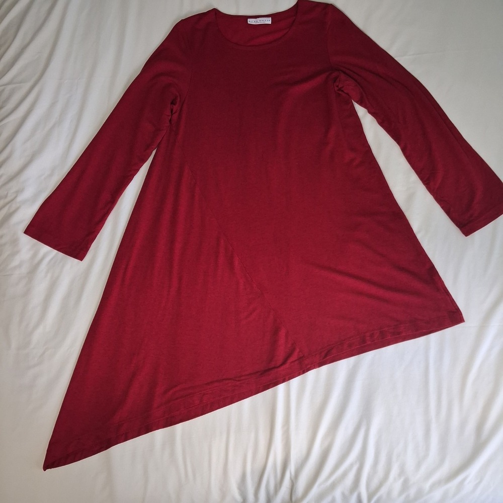 Bryn Walker Womens XS Red Long Sleeve Asymmetric Dress Minimalist Lagenlook